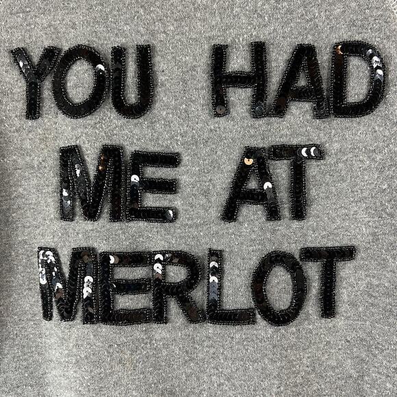 Bow & Drape Handmade You Had Me at Merlot Sequin Short Sleeve Sweatshirt Size XS - Picture 5 of 7